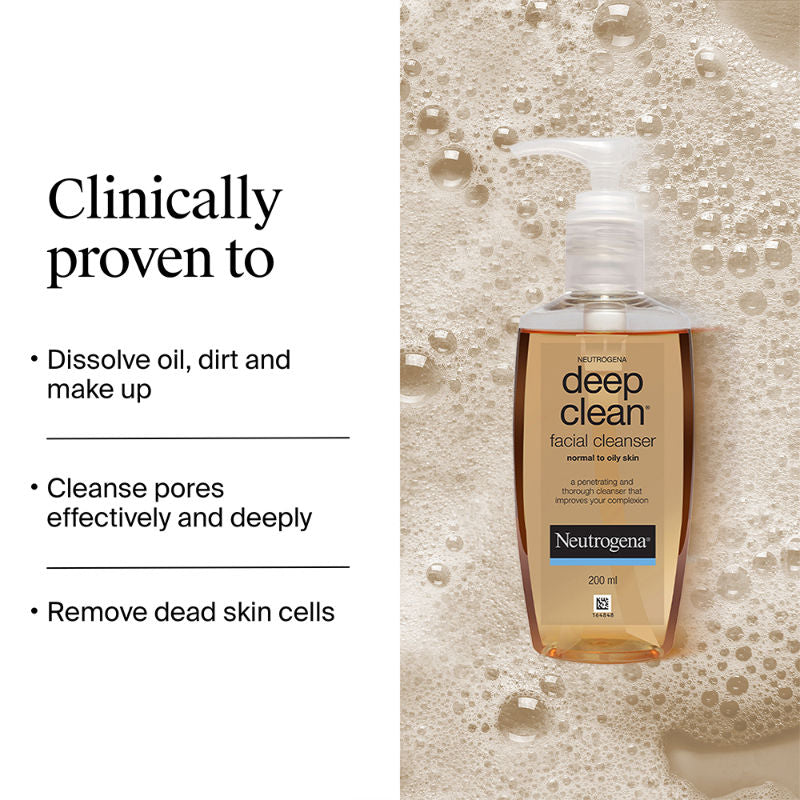Neutrogena Deep Clean Facial Cleanser Face Wash for Normal to Oily Skin, 200ml