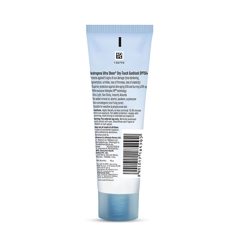 Neutrogena Ultrasheer SPF50+ PA++++ Ultra Light Moisturizing Face Sunscreen Oily & Sensitive Skin, 30g