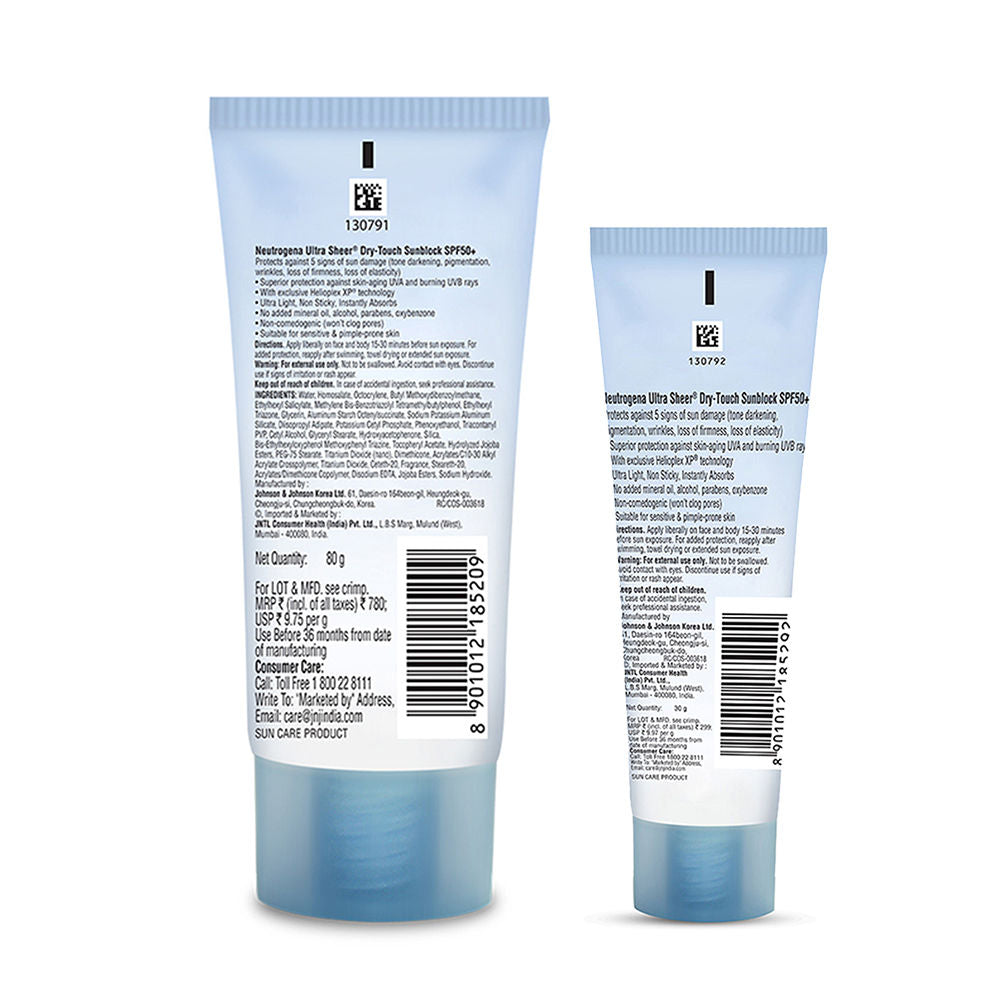 Neutrogena Ultrasheer SPF50+ PA+++ Ultra Light Face Sunscreen For Dry & Oily Skin Home+Travel Combo
