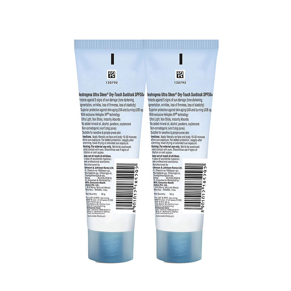 Neutrogena Ultrasheer SPF50+ PA+++ Ultra Light Face Sunscreen For Dry & Oily Skin Mini, 2 X 30g