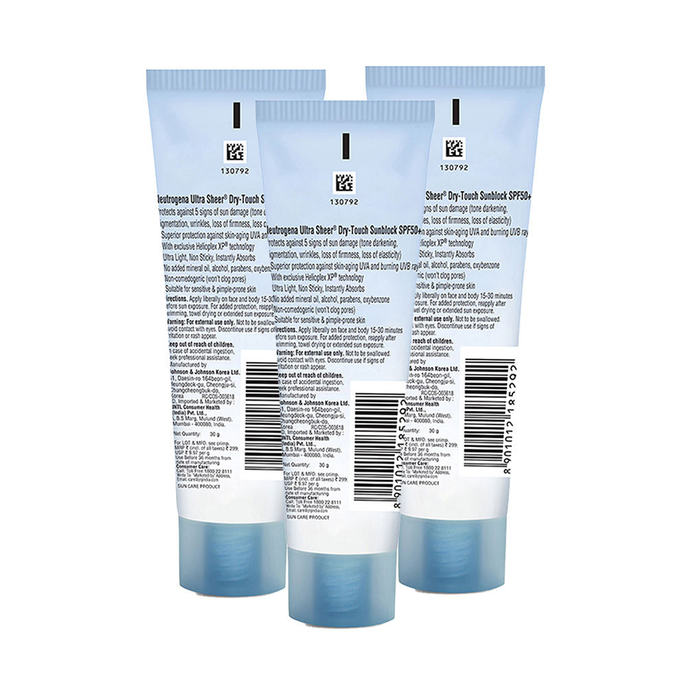 Neutrogena Ultrasheer SPF50+ PA++++ Moisturizing Face Sunscreen Oily & Sensitive Skin - 3 X 30g