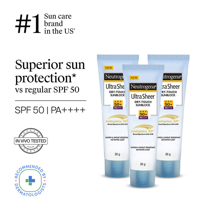 Neutrogena Ultrasheer SPF50+ PA++++ Moisturizing Face Sunscreen Oily & Sensitive Skin - 3 X 30g