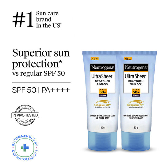 Neutrogena Ultrasheer SPF50+ PA+++ Ultra Light Face Sunscreen For Dry & Oily Skin Super Value, Pack 2 X 80g