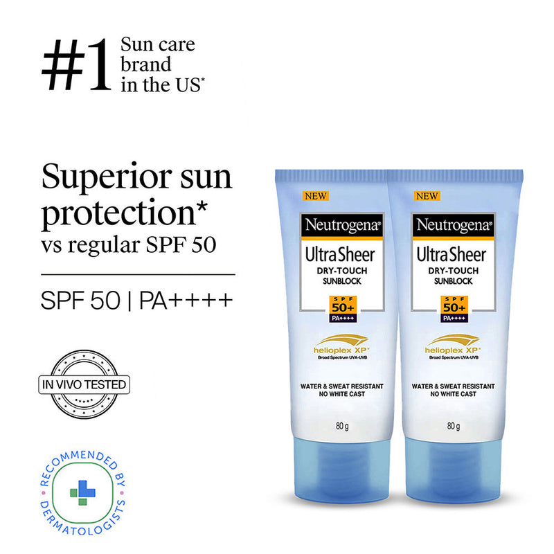 Neutrogena Ultrasheer SPF50+ PA+++ Ultra Light Face Sunscreen For Dry & Oily Skin Super Value, Pack 2 X 80g