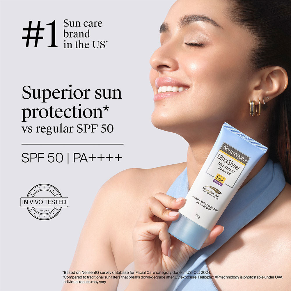 Neutrogena Ultrasheer SPF50+ PA+++ Ultra Light Face Sunscreen For Dry & Oily Skin Super Value, Pack 2 X 80g