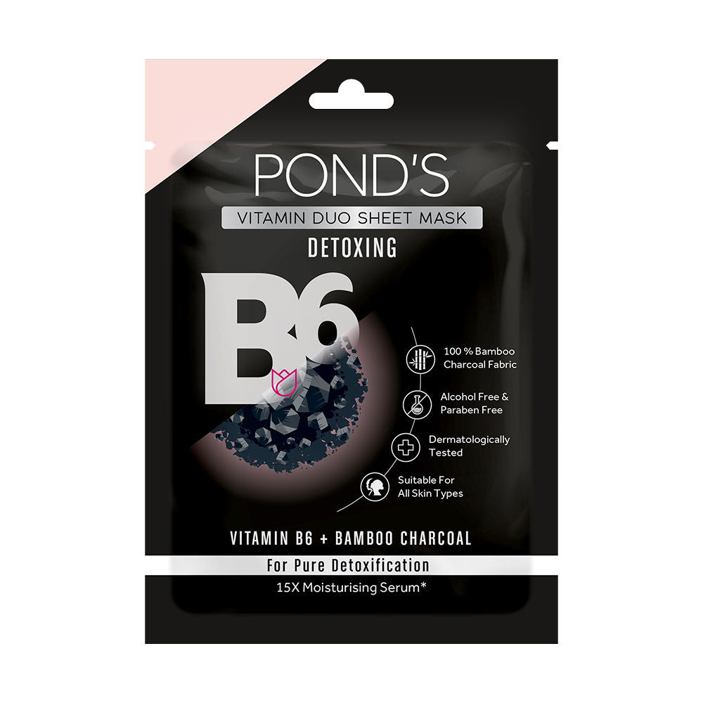 Pond’s Vitamin Duo Sheet Mask Detoxing Sheet Mask With Vitamin B6 100% Bamboo Charcoal, 25ml Buy at Indicrest Image 2