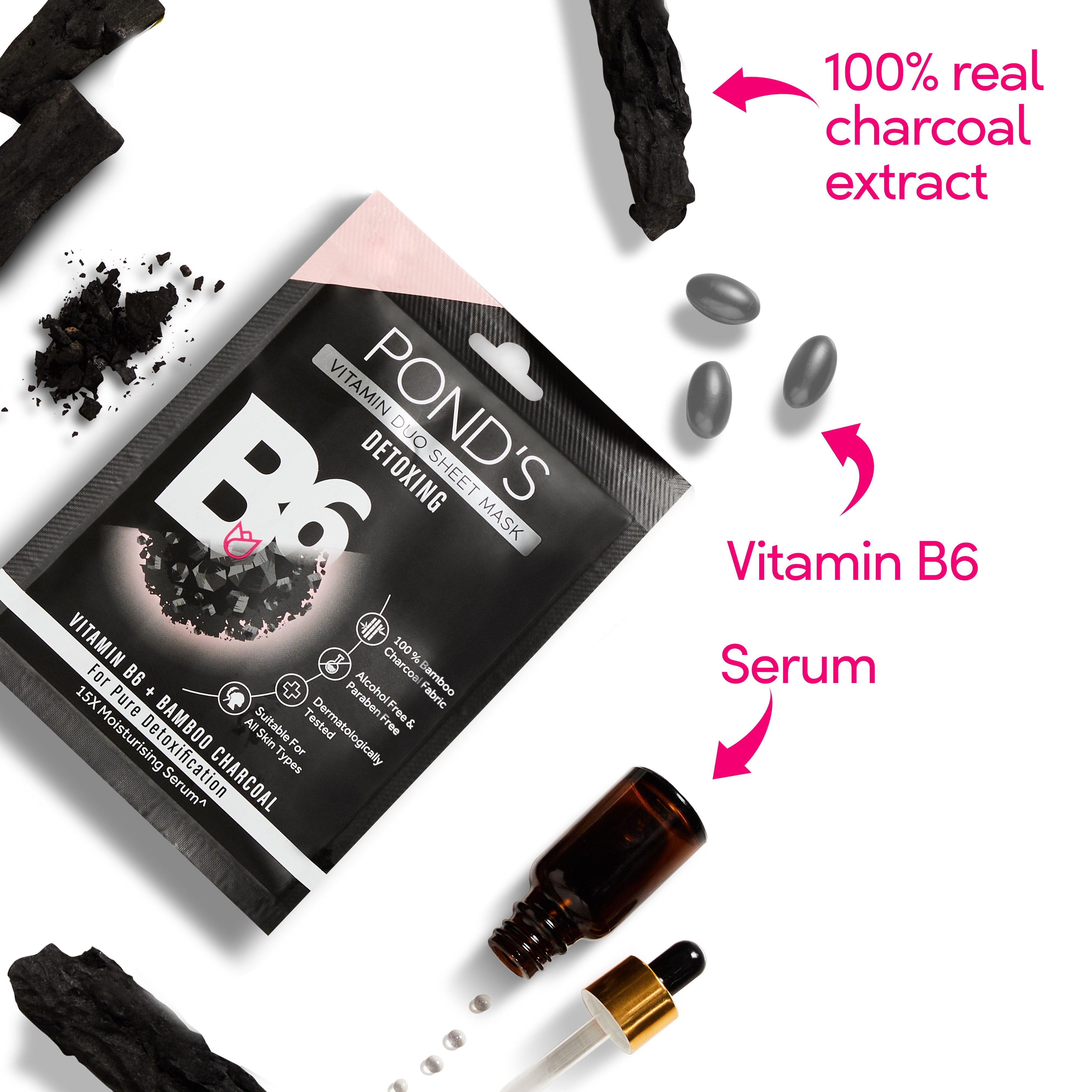 Pond’s Vitamin Duo Sheet Mask Detoxing Sheet Mask With Vitamin B6 100% Bamboo Charcoal, 25ml Buy at Indicrest Image 4