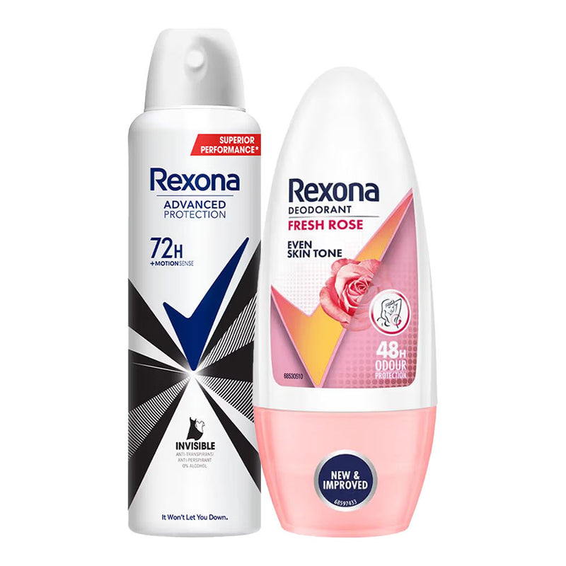 Rexona Invisible Rose Odour Protection Roll On, 50ml & Anti-Perspirant Deodorant, 200ml Combo, 2 pieces Buy at Indicrest
