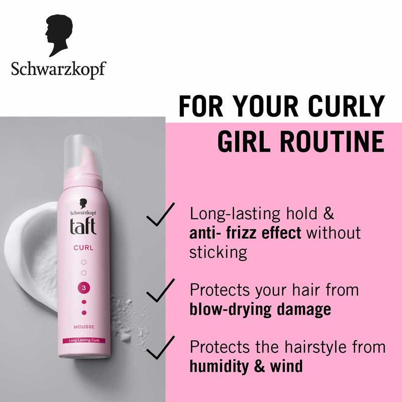 Schwarzkopf TAFT Curl Hold 3 Hair Mousse For Long Lasting Curls Weather-Proof Formula, 200ml Buy at Indicrest Image 3