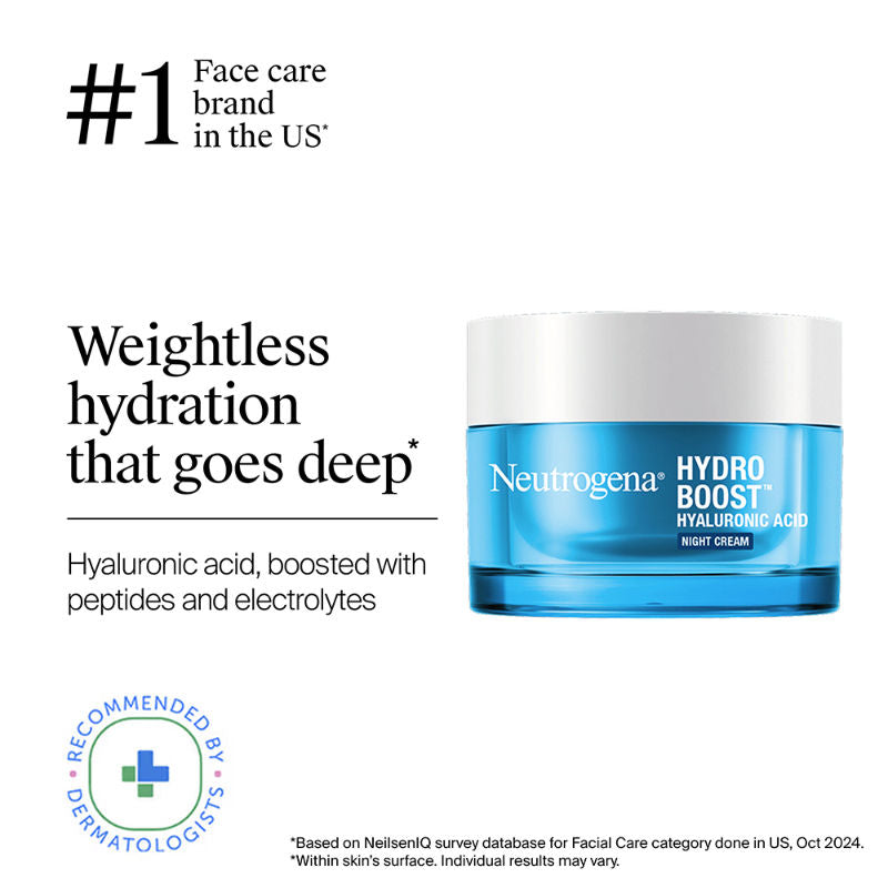 Neutrogena Hydro Boost Hyaluronic Acid Night Cream & Moisturizer with Peptide for Dry & Oily Skin, 50g