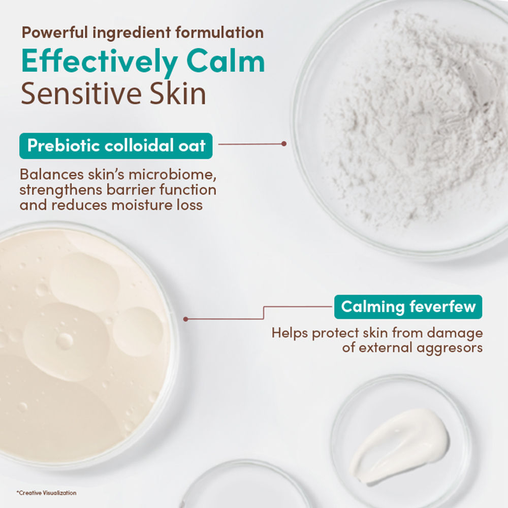 Aveeno Calm + Restore Non Foaming Moisturising Oat Face Wash Dry Sensitive Skin Dermat Recommended, 200ml