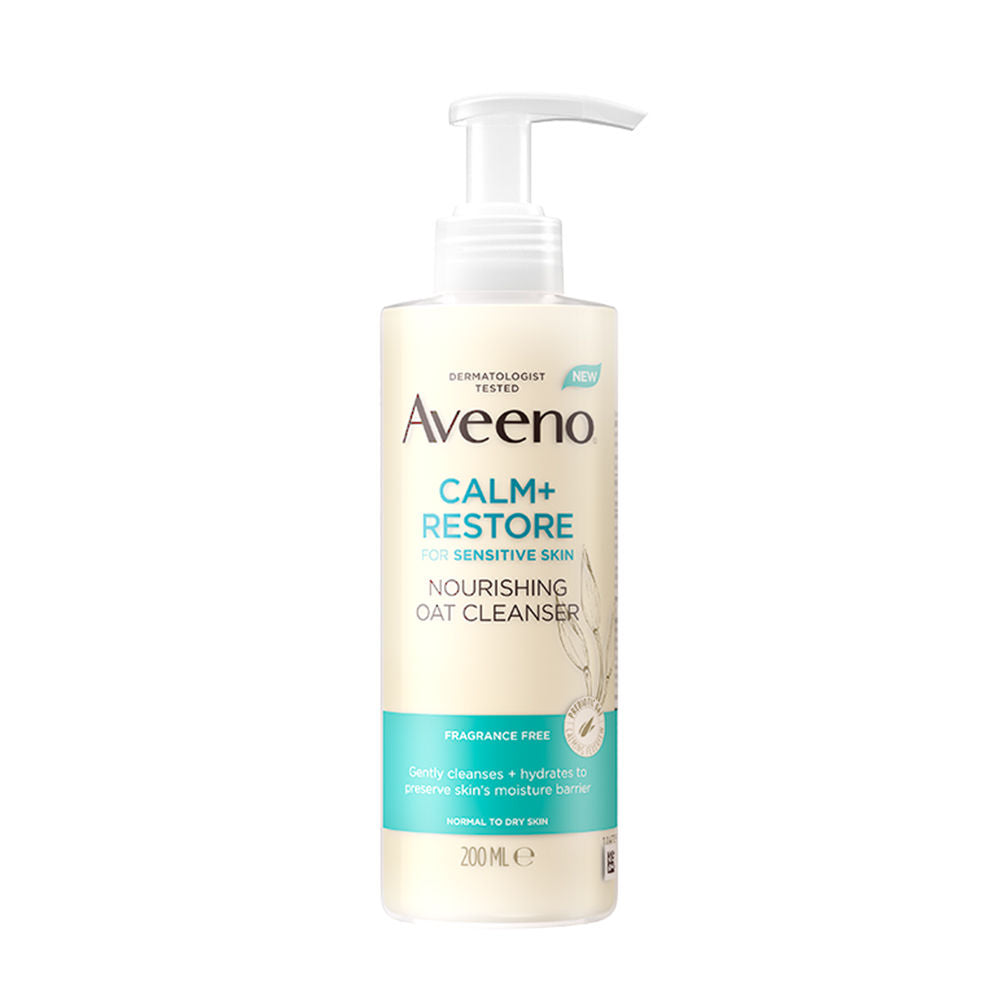 Aveeno Calm + Restore Non Foaming Moisturising Oat Face Wash Dry Sensitive Skin Dermat Recommended, 200ml