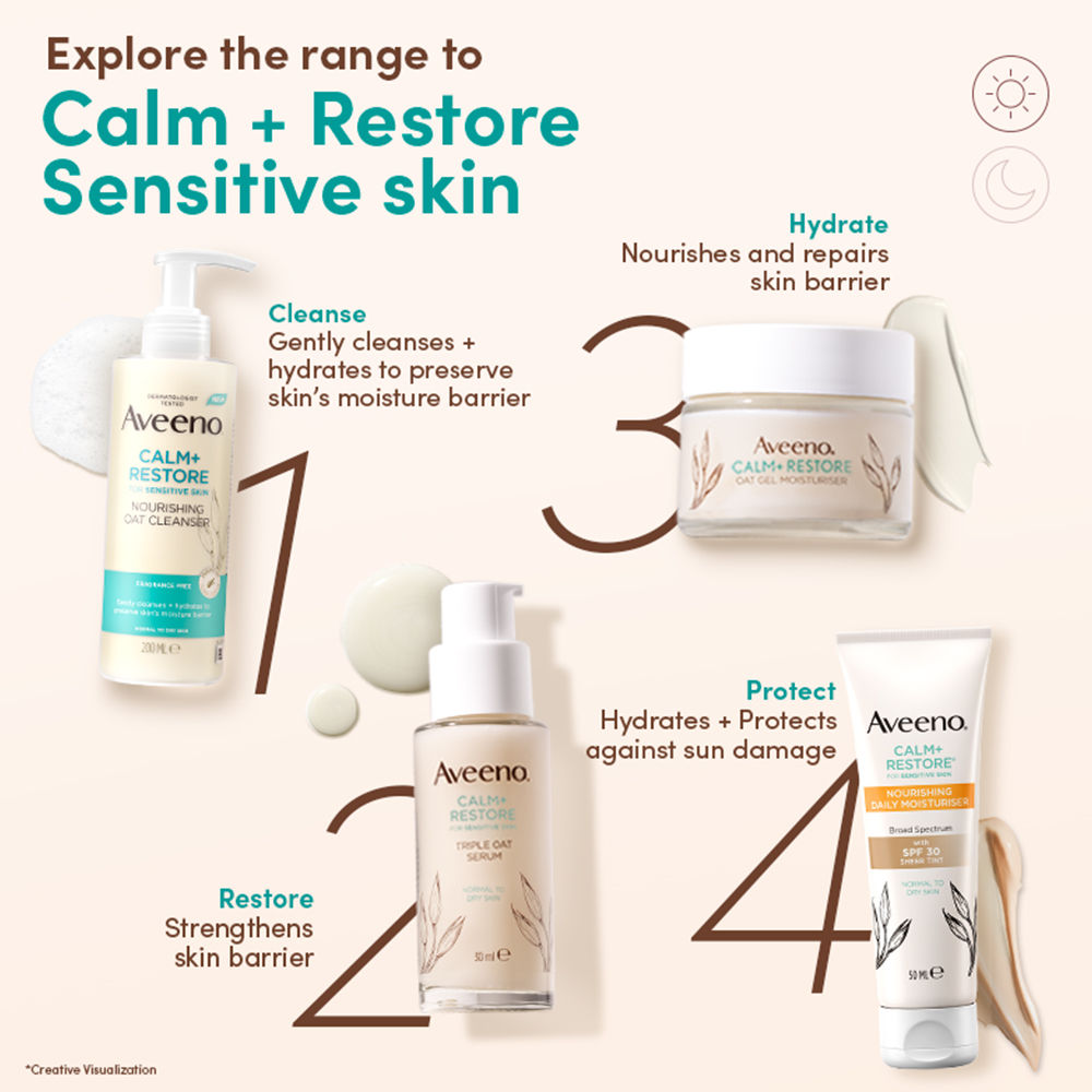 Aveeno Calm + Restore Hydrating Oat Face Serum Normal Dry Sensitive Skin Dermat Recommended, 30ml