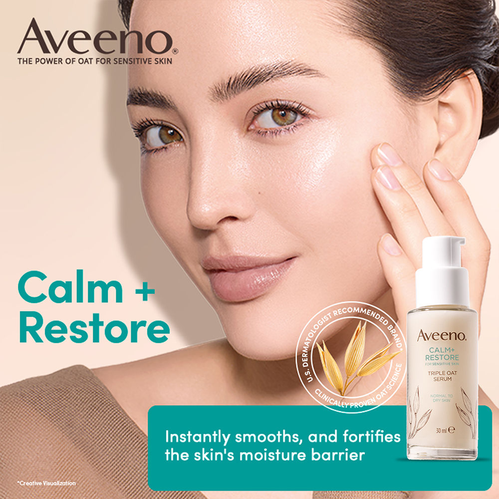 Aveeno Calm + Restore Hydrating Oat Face Serum Normal Dry Sensitive Skin Dermat Recommended, 30ml