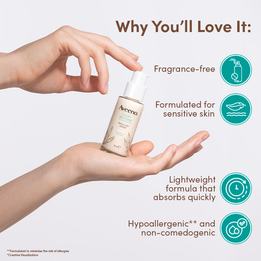 Aveeno Calm + Restore Hydrating Oat Face Serum Normal Dry Sensitive Skin Dermat Recommended, 30ml