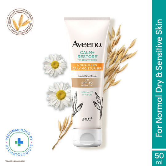 Aveeno Calm + Restore Tinted Moisturizer Sunscreen SPF30 Dry Sensitive Skin Dermat Recommended, 50ml