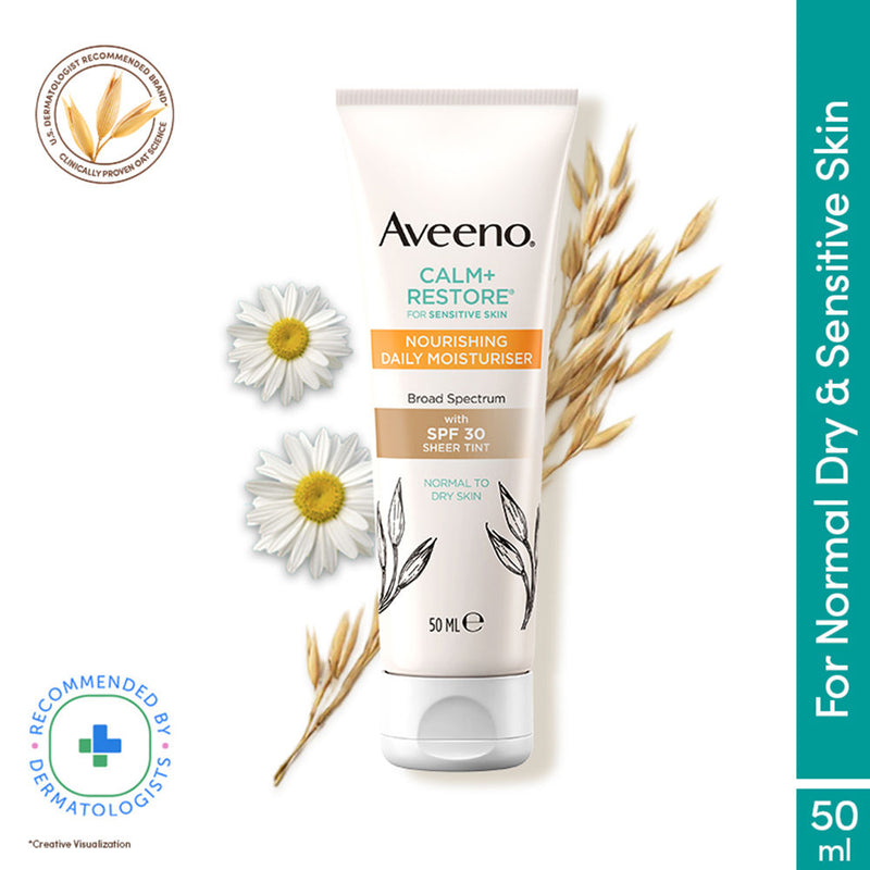 Aveeno Calm + Restore Tinted Moisturizer Sunscreen SPF30 Dry Sensitive Skin Dermat Recommended, 50ml