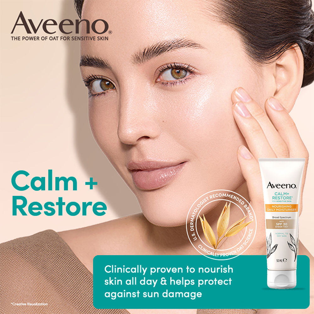 Aveeno Calm + Restore Tinted Moisturizer Sunscreen SPF30 Dry Sensitive Skin Dermat Recommended, 50ml
