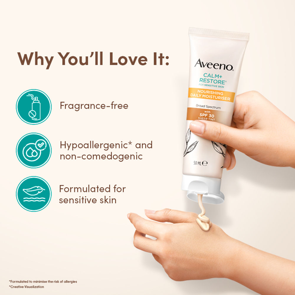 Aveeno Calm + Restore Tinted Moisturizer Sunscreen SPF30 Dry Sensitive Skin Dermat Recommended, 50ml