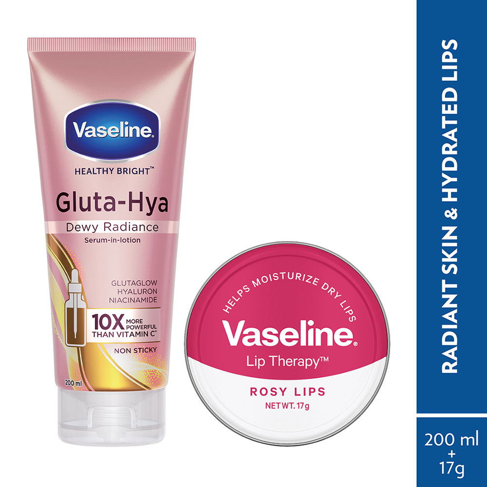 Vaseline Radiant Skin Serum in Lotion, 200ml & Hydrated Lips, 17g Combo, 2 pieces Buy at Indicrest