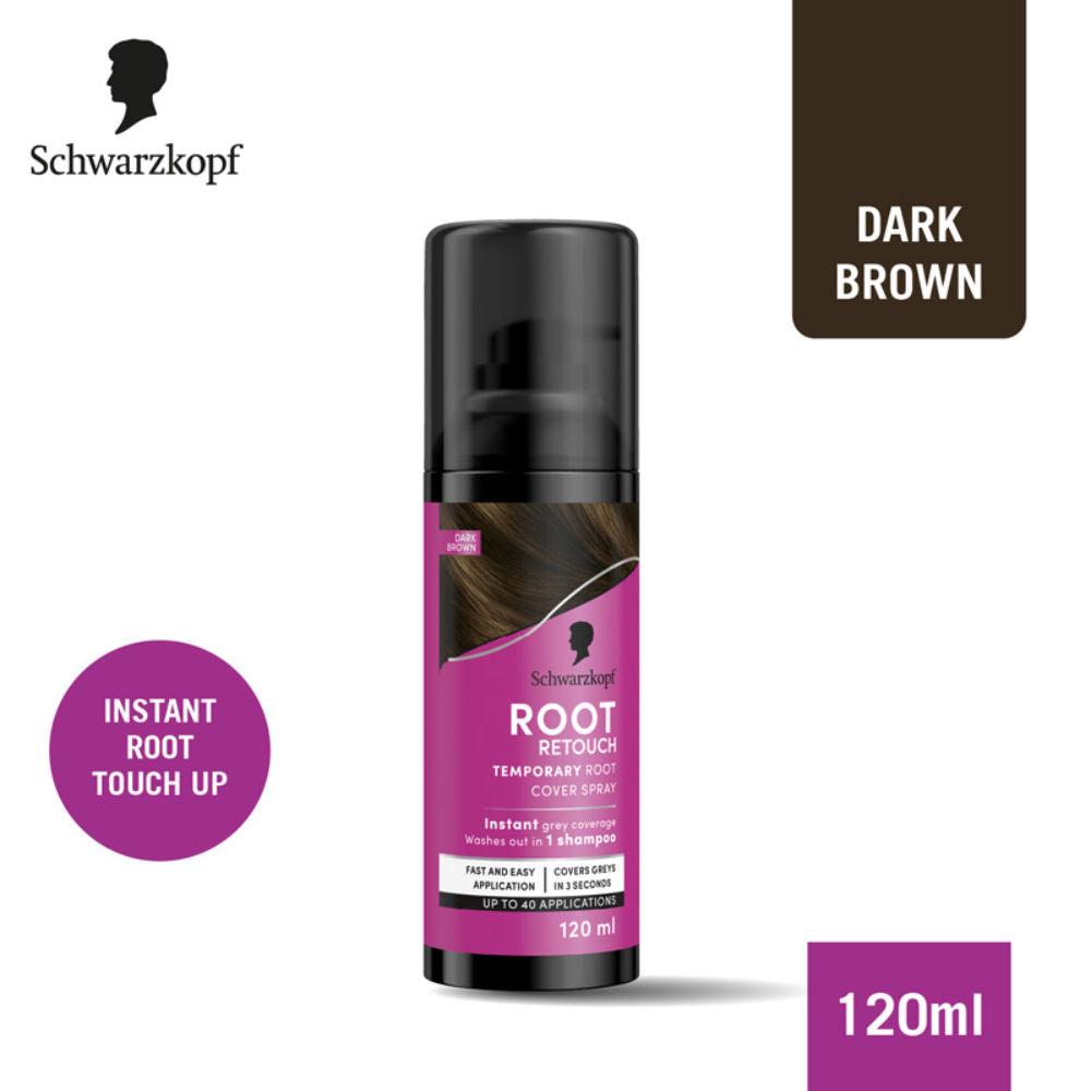 Schwarzkopf Root Retouch Instant Grey Hair Concealer Spray, Sweat & Rain Resistant - Dark Brown, 120ml
