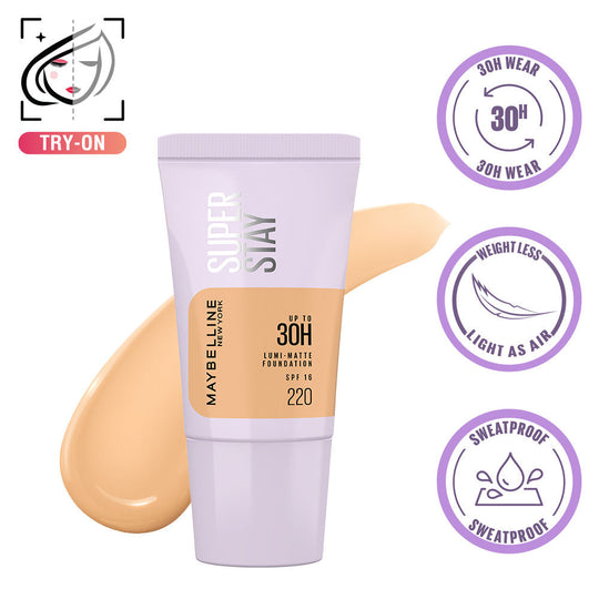 Maybelline New York Super Stay Lumi-Matte Foundation-30Hr Wear-Lightweight-Normal-Dry Skin - 220, 18g Buy at Indicrest