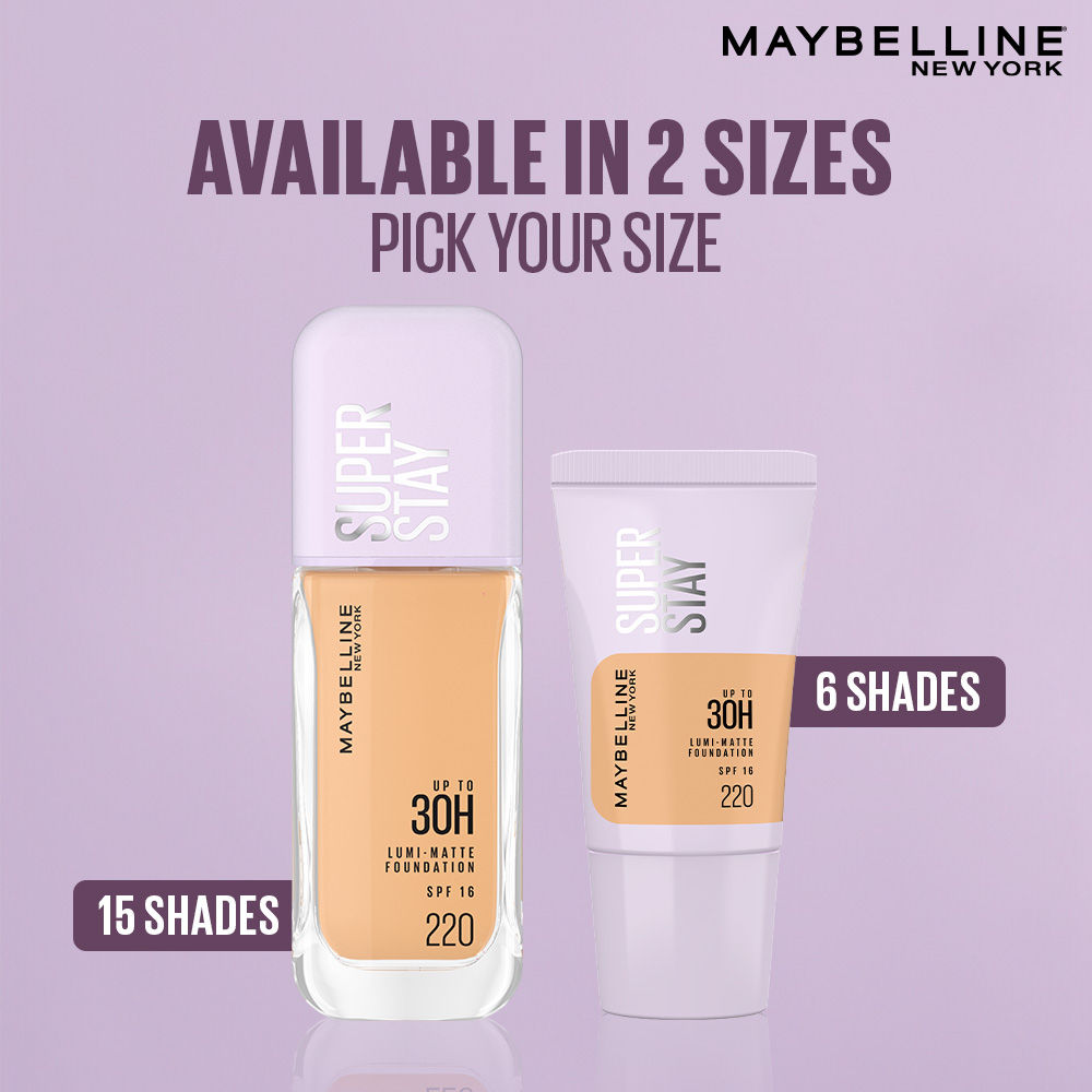 Maybelline New York Super Stay Lumi-Matte Foundation-30Hr Wear-Lightweight-Normal-Dry Skin - 220, 18g Buy at Indicrest Image 11