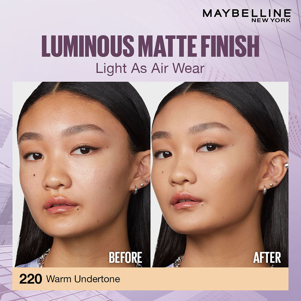 Maybelline New York Super Stay Lumi-Matte Foundation-30Hr Wear-Lightweight-Normal-Dry Skin - 220, 18g Buy at Indicrest Image 5