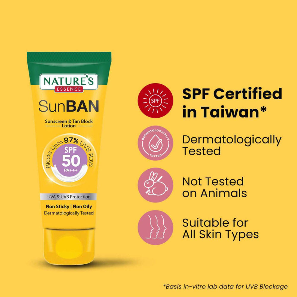 Nature's Essence Sunban SPF 50 PA+++ Sunscreen & Tan Block Lotion, 30ml Buy at Indicrest Image 6