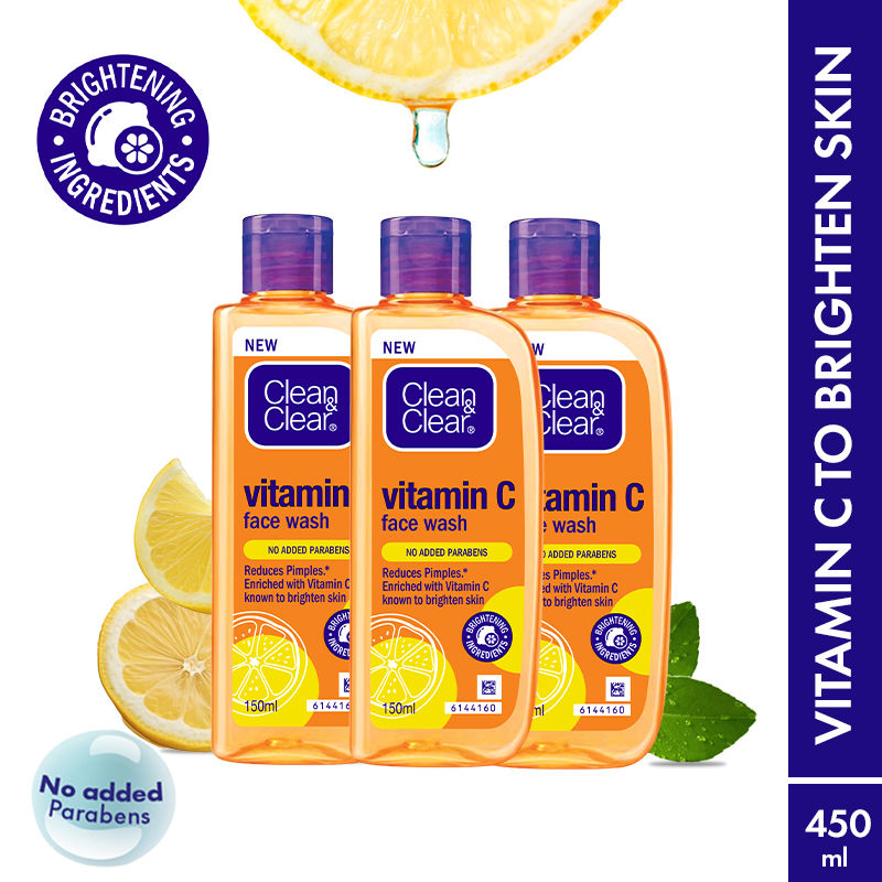 Clean & Clear Vitamin C Face Wash Gentle Brightening & Hydrating Cleanser (Pack of 3), 3 pieces