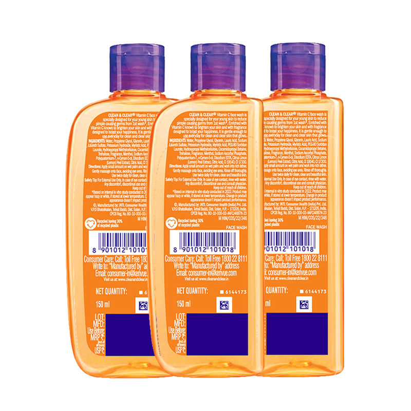 Clean & Clear Vitamin C Face Wash Gentle Brightening & Hydrating Cleanser (Pack of 3), 3 pieces Buy at Indicrest Image 7