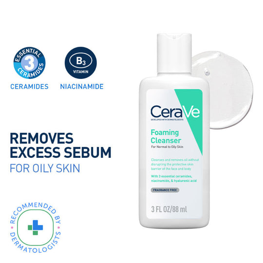 CeraVe Foaming Cleanser Face Wash For Oily Skin with Hyaluronic Acid, Ceramides & Niacinamide, 88ml Buy at Indicrest