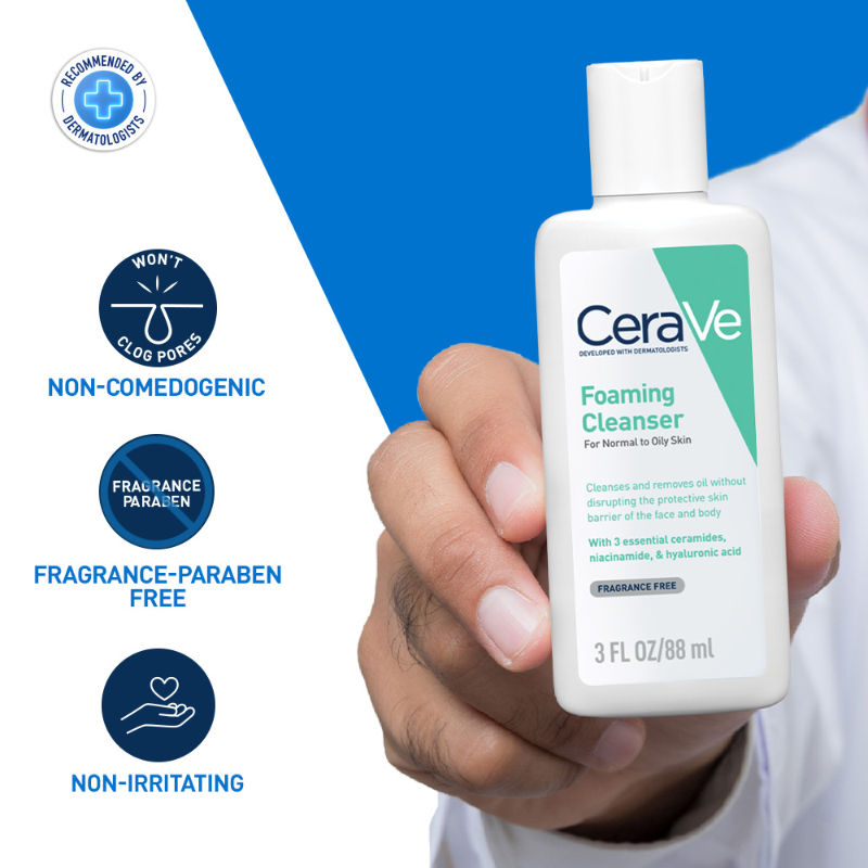 CeraVe Foaming Cleanser Face Wash For Oily Skin with Hyaluronic Acid, Ceramides & Niacinamide, 88ml Buy at Indicrest Image 2