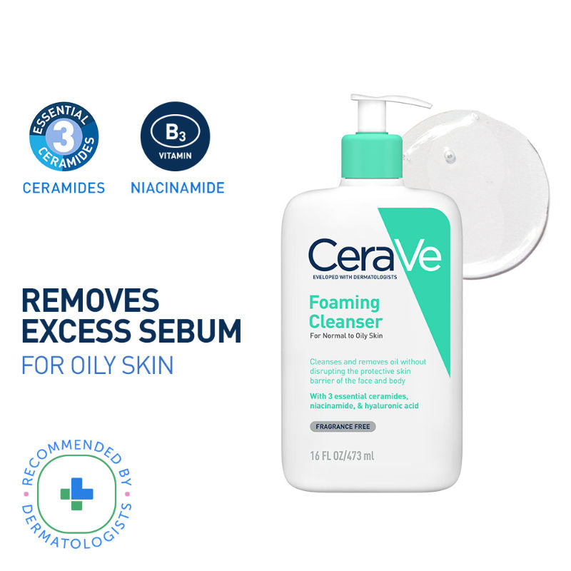 CeraVe Foaming Cleanser Face Wash For Oily Skin with Ceramides, Dermatologist Recommended, 473ml Buy at Indicrest