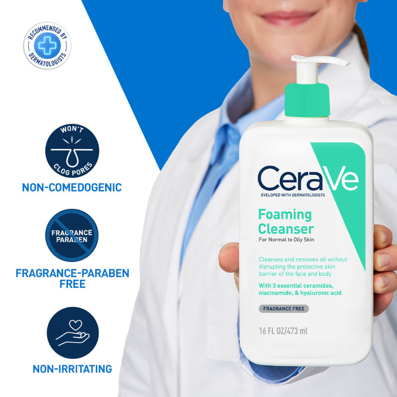 CeraVe Foaming Cleanser Face Wash For Oily Skin with Ceramides, Dermatologist Recommended, 473ml Buy at Indicrest Image 2