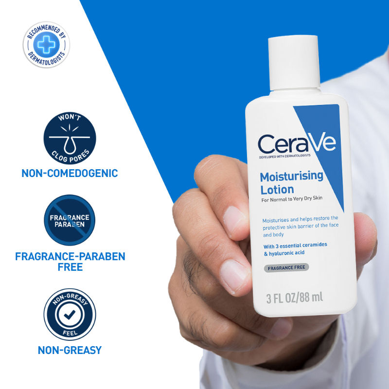 CeraVe Moisturizing Lotion For Dry To Very Dry Skin With Ceramides & Hyaluronic Acid, 88ml Buy at Indicrest Image 2
