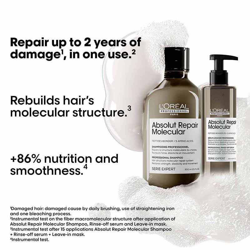 L'Oreal Professionnel Absolut Repair Molecular Shampoo, Rinse-Off Serum & Leave-In Cream Combo7070