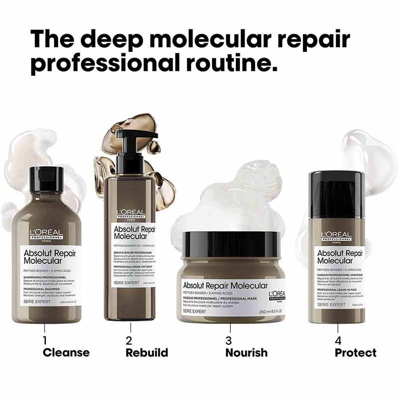 L'Oreal Professionnel Absolut Repair Molecular Shampoo, Rinse-Off Serum & Leave-In Cream Combo7474