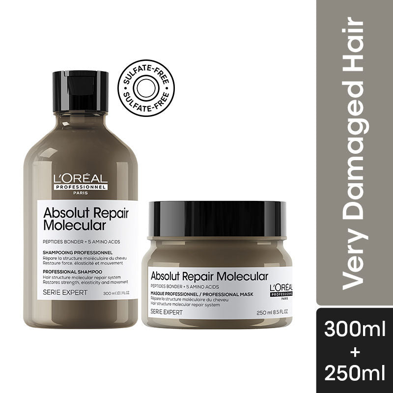 L'Oreal Professionnel Absolut Repair Molecular Sulfate-Free Shampoo, 300ml & Mask, 250ml Combo