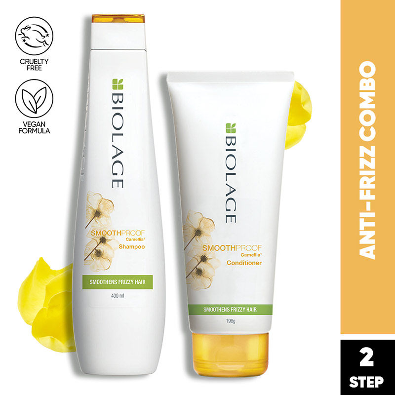 Biolage Deep Smoothing Shampoo, 400ml + Deep Smoothing Conditioner, 196ml Combo For Frizzy Hair Buy at Indicrest