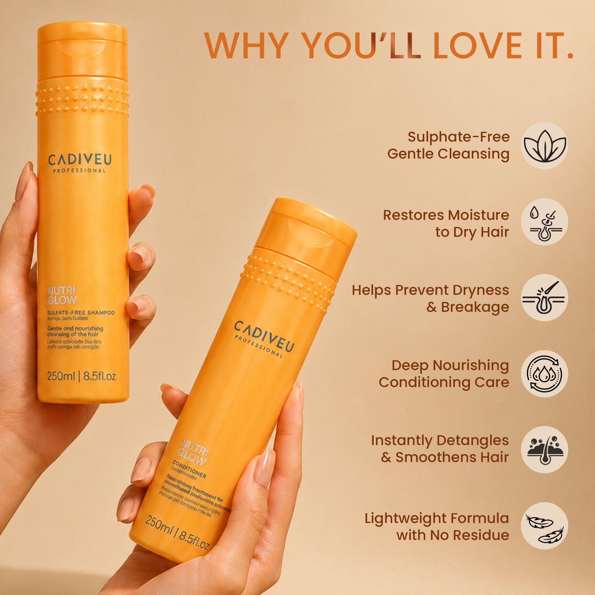 CADIVEU Nutri Glow Shampoo and Conditioner Combo Sulfate Free (2pcs) - Image 3 - Buy from Indicrest