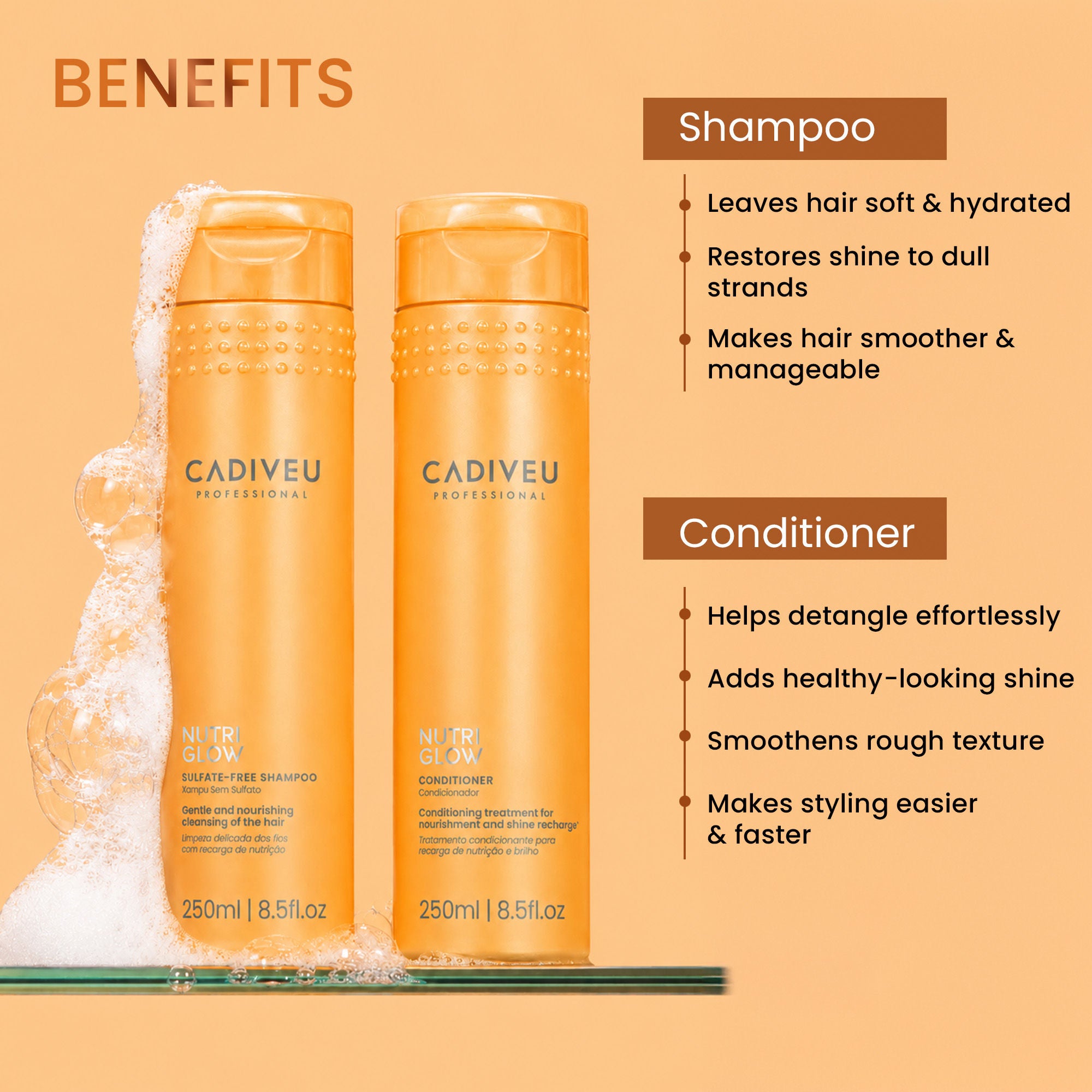 CADIVEU Nutri Glow Shampoo and Conditioner Combo Sulfate Free (2pcs) - Image 4 - Buy from Indicrest