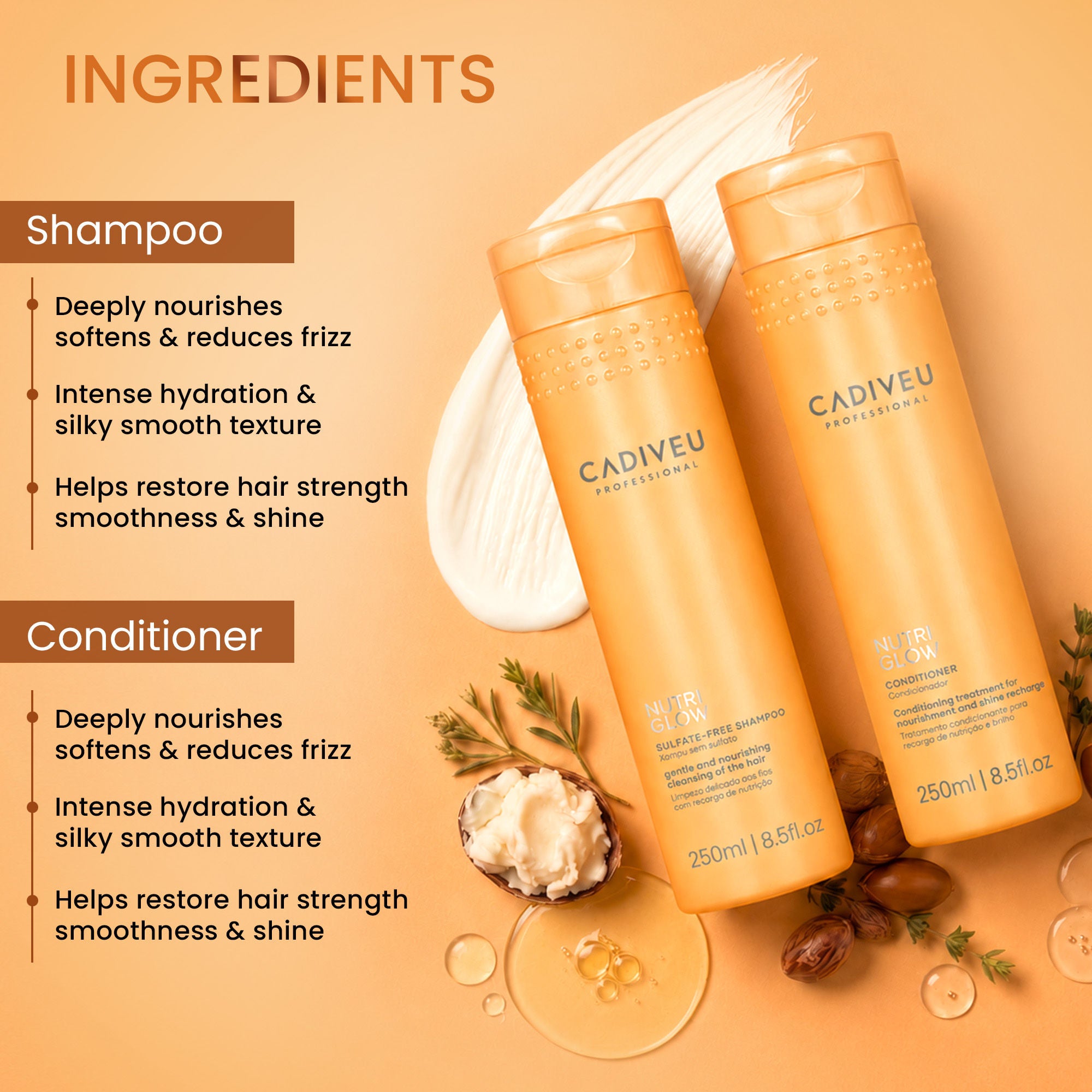 CADIVEU Nutri Glow Shampoo and Conditioner Combo Sulfate Free (2pcs) - Image 5 - Buy from Indicrest