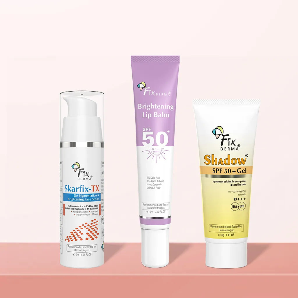 Fixderma Face Glow & Brightening Kit | Brightens + Protects Face & Lips Daily, Face Serum 30ml + Lip Balm 15ml + Sunscreen 40g - Image 2 - Buy from Indicrest