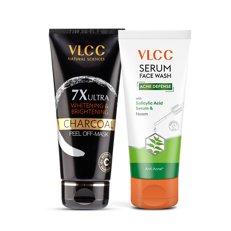VLCC Charcoal Peel Off Mask 7X Ultra Whitening and Brightening and Acne Defense Serum Facewash - Buy from Indicrest