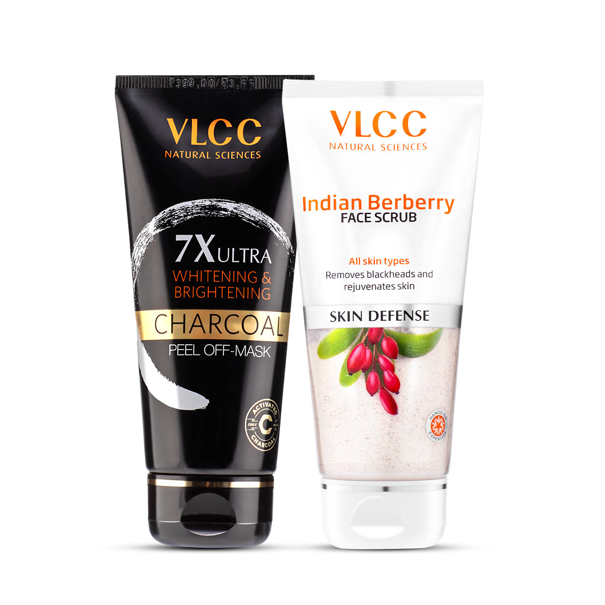 VLCC Charcoal Peel Off Mask 7X Ultra Whitening and Brightening and Indian Berberry Face Scrub - Buy from Indicrest