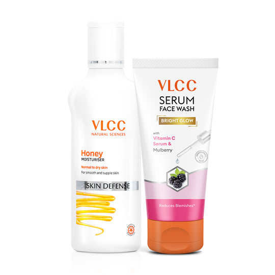VLCC Honey Moisturiser and Bright Glow Serum Facewash with Vitamin C Serum and Mulberry Combo - Buy from Indicrest