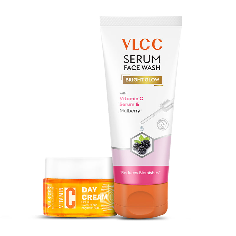 VLCC Vitamin C Day Cream SPF 30 and Bright Glow Serum Facewash with Vitamin C Serum and Mulberry Combo - Buy from Indicrest