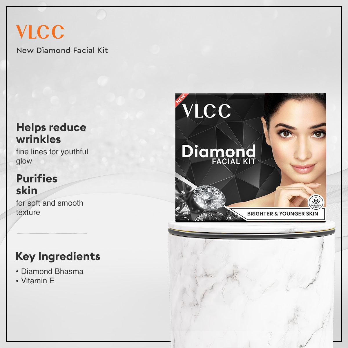 VLCC Diamond Facial Kit with Diamond Bhasma and Bright Glow Serum Facewash with Vitamin C Serum and Charcoal - Image 2 - Buy from Indicrest