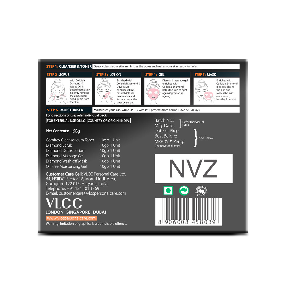 VLCC Diamond Facial Kit with Diamond Bhasma and Bright Glow Serum Facewash with Vitamin C Serum and Charcoal - Image 6 - Buy from Indicrest